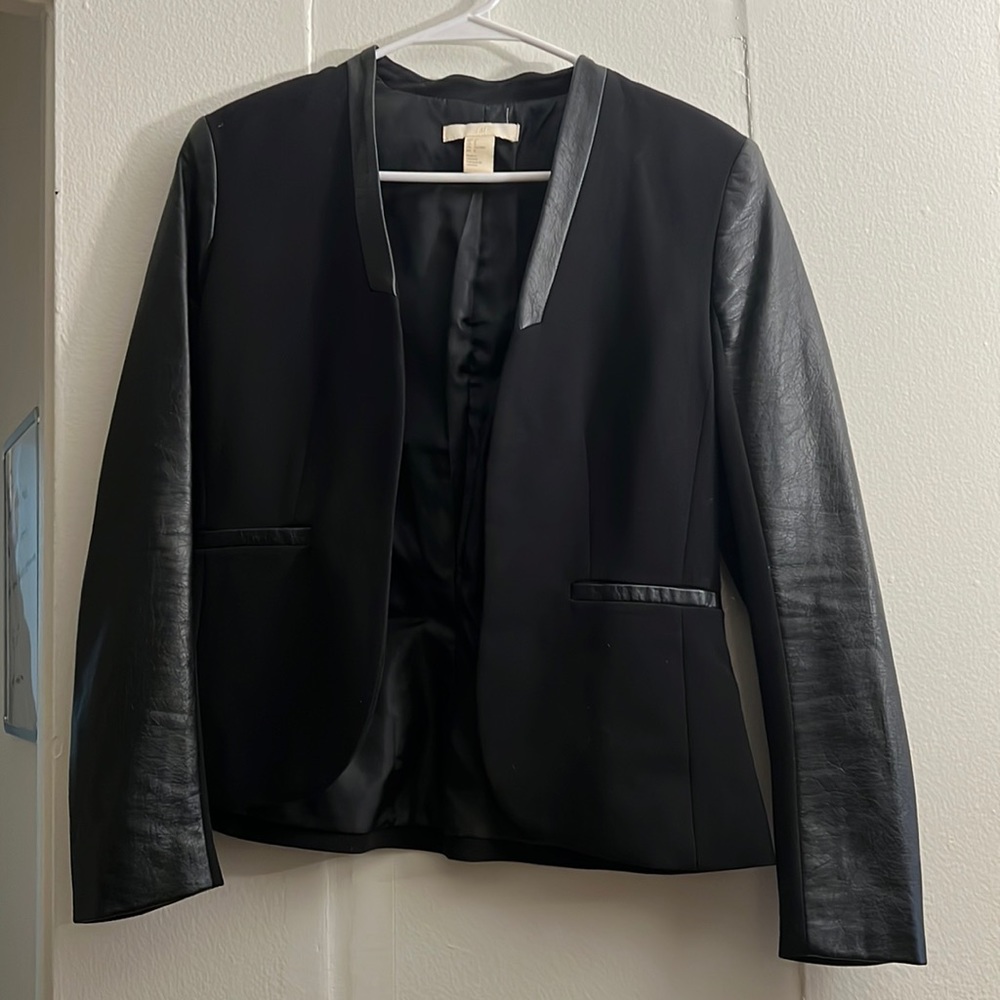Black blazer with leather highlights